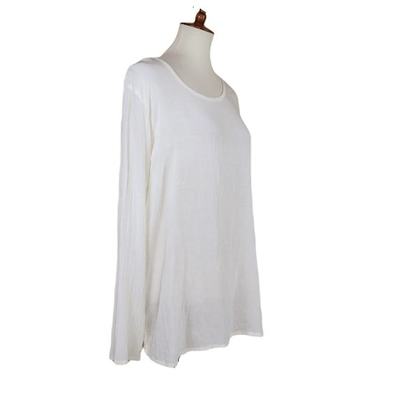 FLAX Ivory 100% Rayon Crinkle Fabric Lightweight Long Sleeve Tunic Top Large - Picture 2 of 8